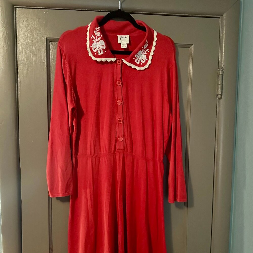 Joanie Red Long Sleeve Sweater Dress